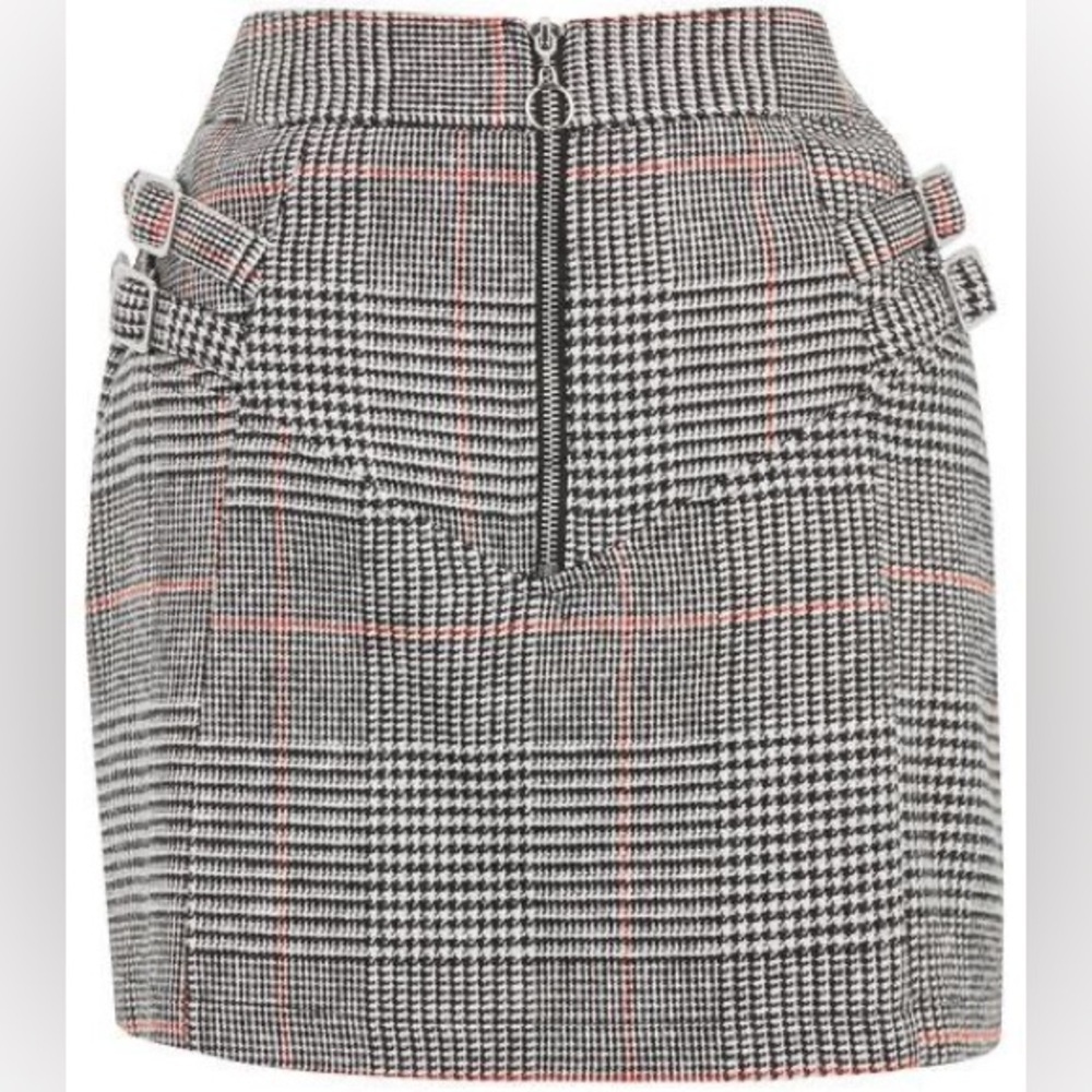 Topshop wool buckle side checked mini skirt